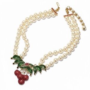 CHERRY PEARL RHINESTONE STATEMENT NECKLACE